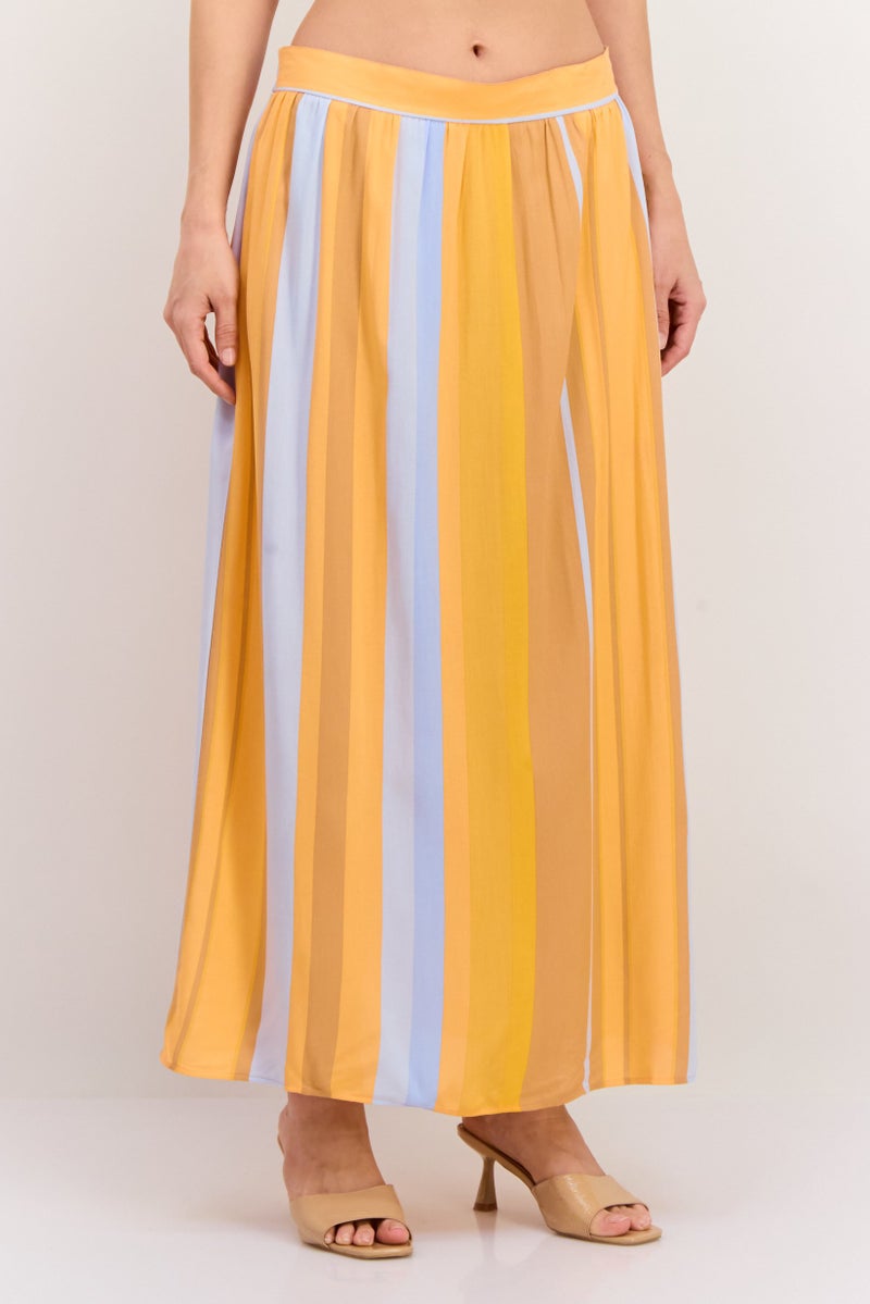 Tchibo Women Striped Maxi Skirt, Orange Combo - Image 1
