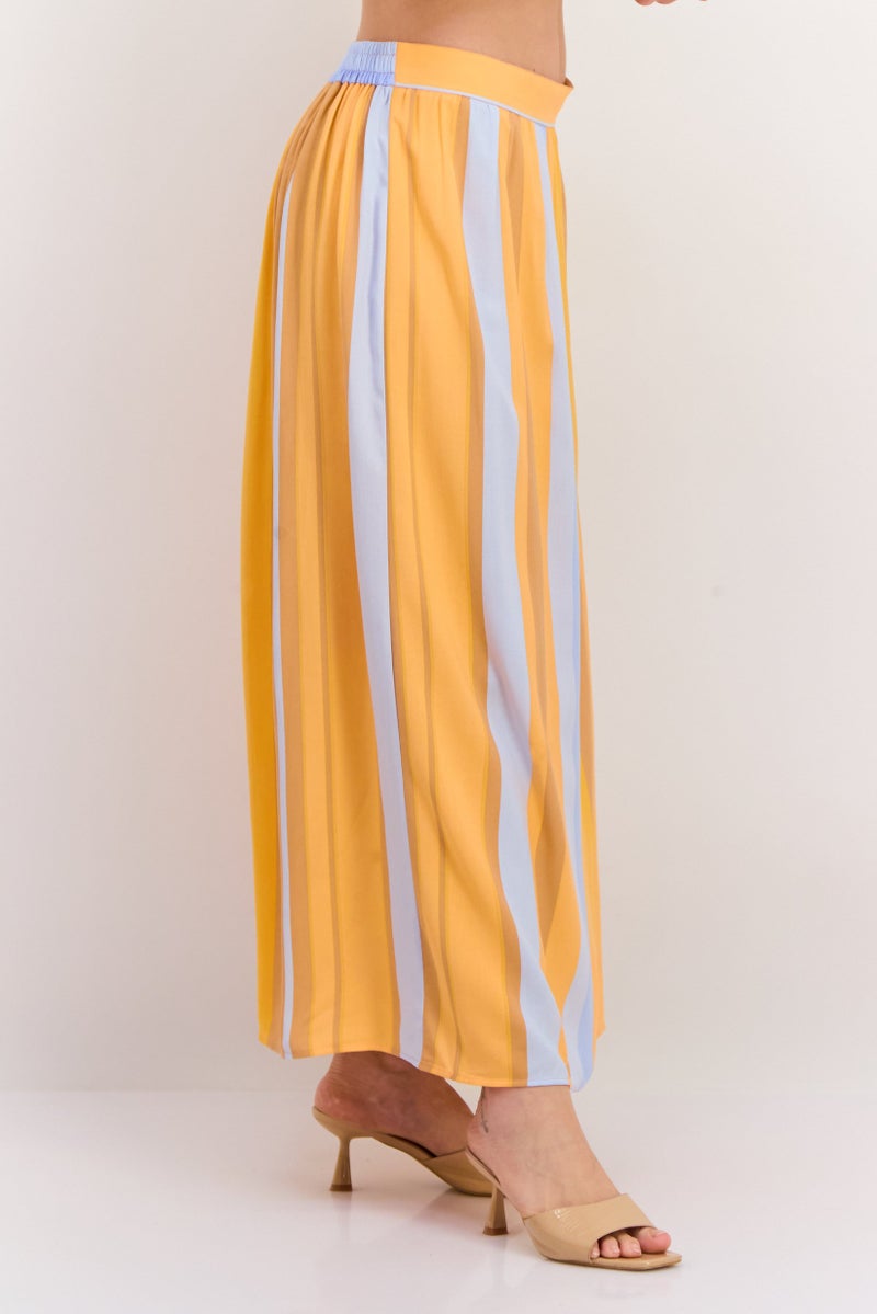 Tchibo Women Striped Maxi Skirt, Orange Combo - Image 4