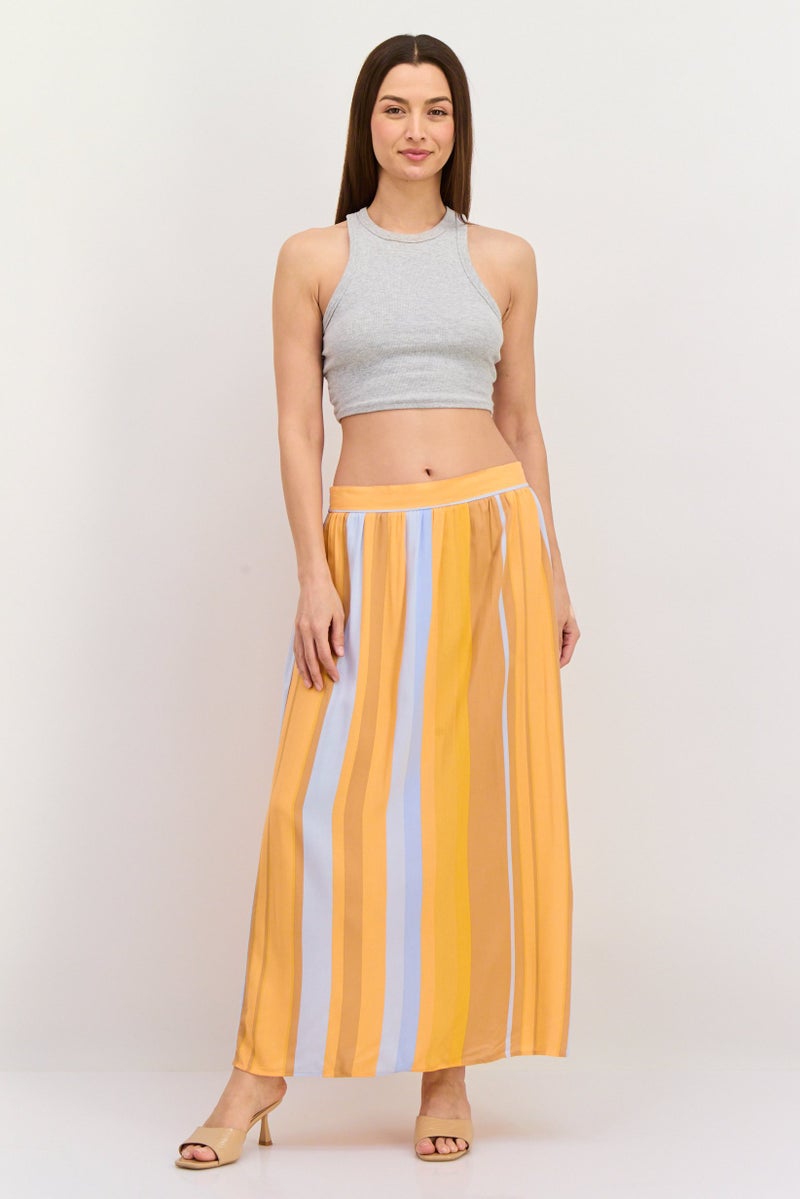 Tchibo Women Striped Maxi Skirt, Orange Combo - Image 2