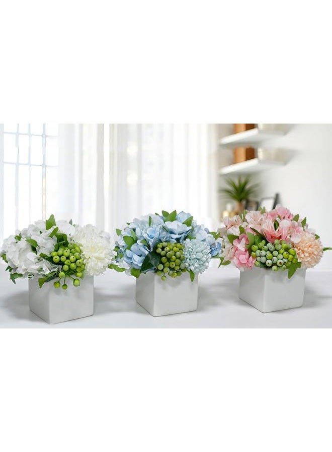 LADADA Fake Peony Flowers in Ceramic Vase,Faux Hydrangea Flower Arrangements for Home Decor Artificial Flowers with Vase - Image 3
