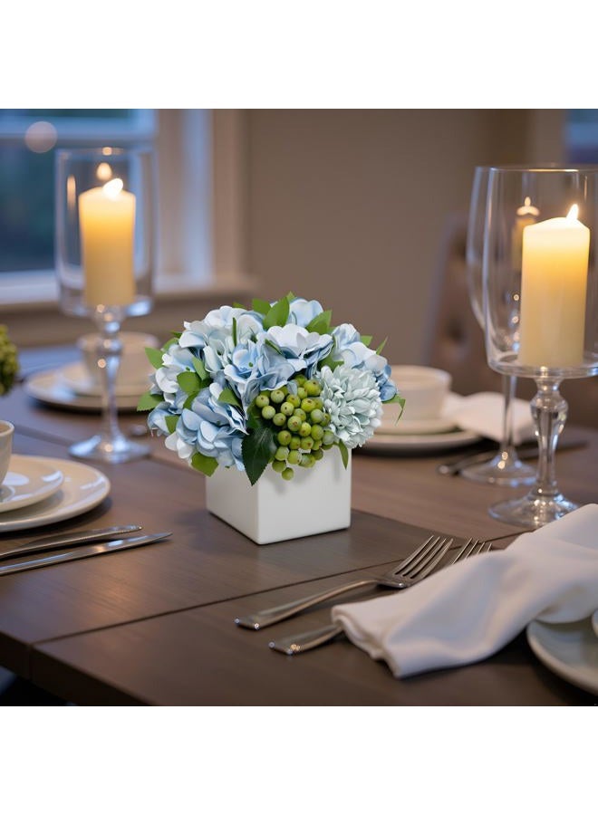 LADADA Fake Peony Flowers in Ceramic Vase,Faux Hydrangea Flower Arrangements for Home Decor Artificial Flowers with Vase - Image 4