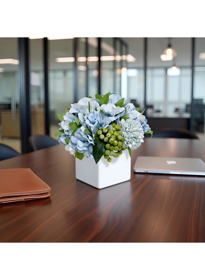LADADA Fake Peony Flowers in Ceramic Vase,Faux Hydrangea Flower Arrangements for Home Decor Artificial Flowers with Vase - Image 2