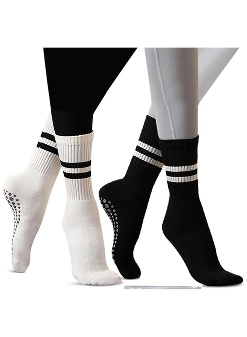 Kimaya 2 Pairs Yoga Socks with Grips for Women, Non Slip Grip Socks for Yoga, Pilates, Barre, Dance | Ideal Cushioned Crew Socks  - Image 1