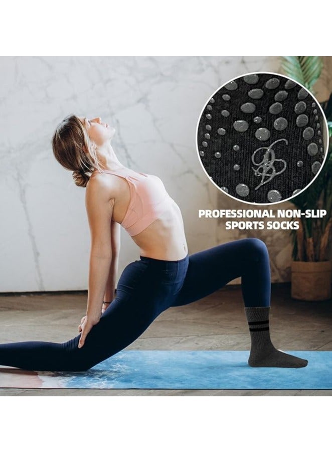 Kimaya 2 Pairs Yoga Socks with Grips for Women, Non Slip Grip Socks for Yoga, Pilates, Barre, Dance | Ideal Cushioned Crew Socks  - Image 4