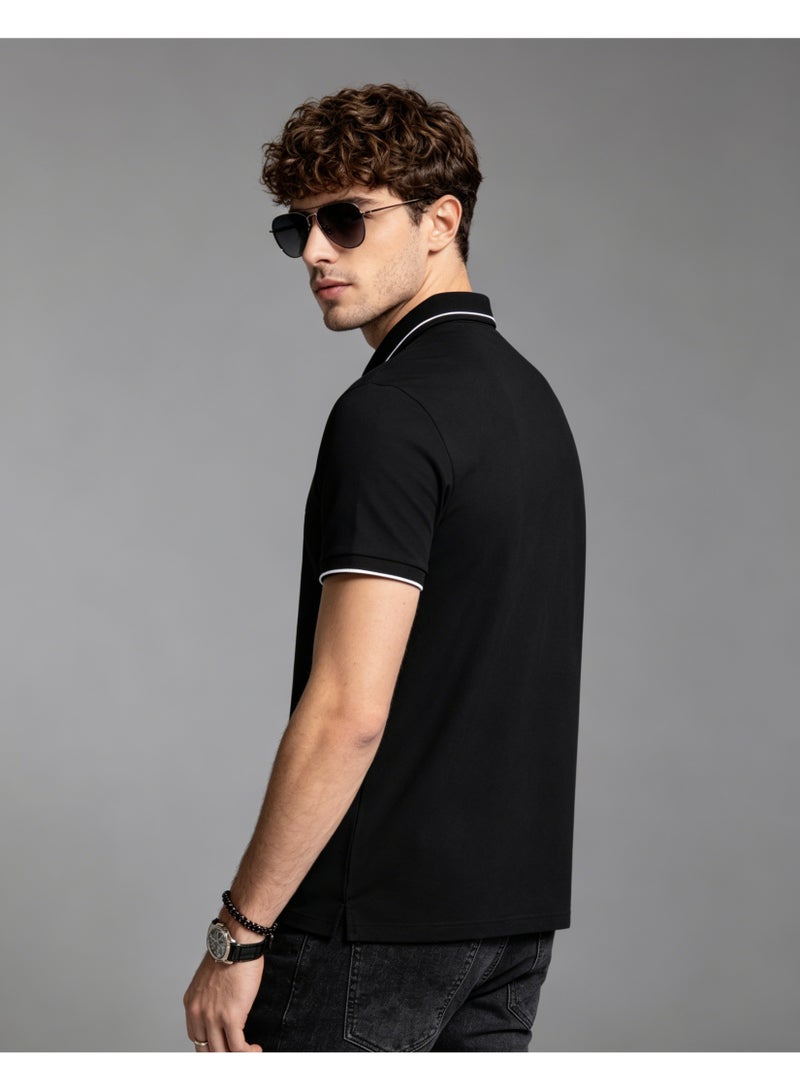 GANT Men Double White Piping Collar Short Sleeve Polo Shirt Smart Casual Regular Fit Office Night Out Daily Black - Image 2