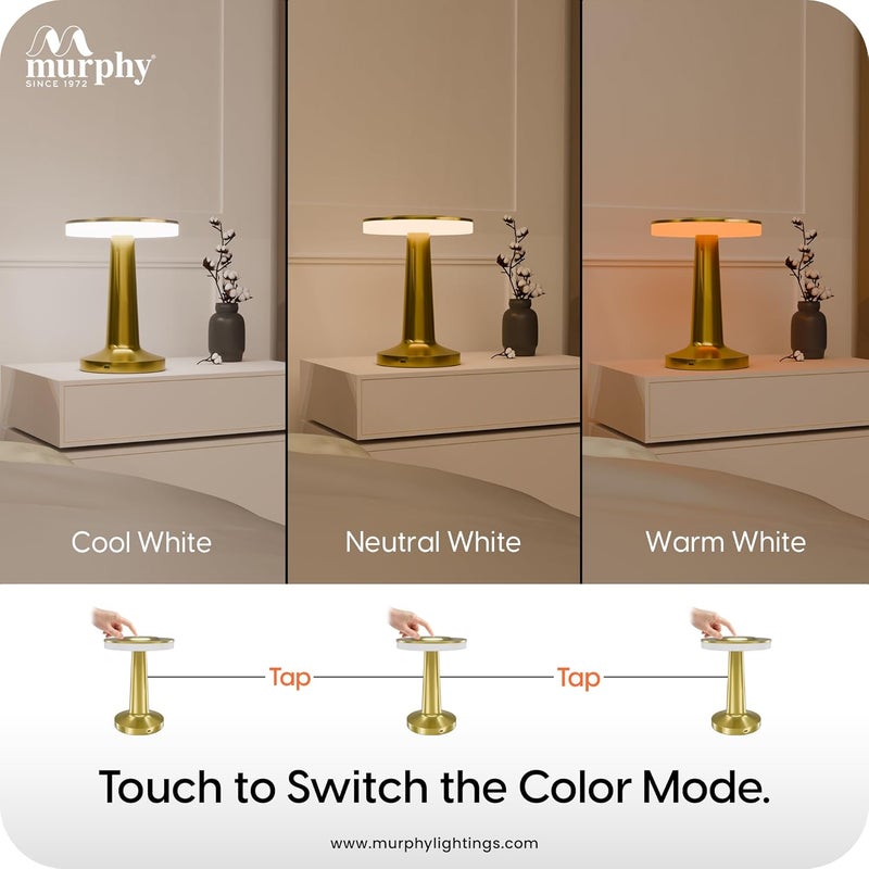 MURPHY Gold Touch LED Table Lamp | Wireless Rechargeable Aluminium Body with 3 Colour Changing Modes | Portable Ambient Light for Study, Desk, Bedside, Kids Room – Pack of 1 - Image 4