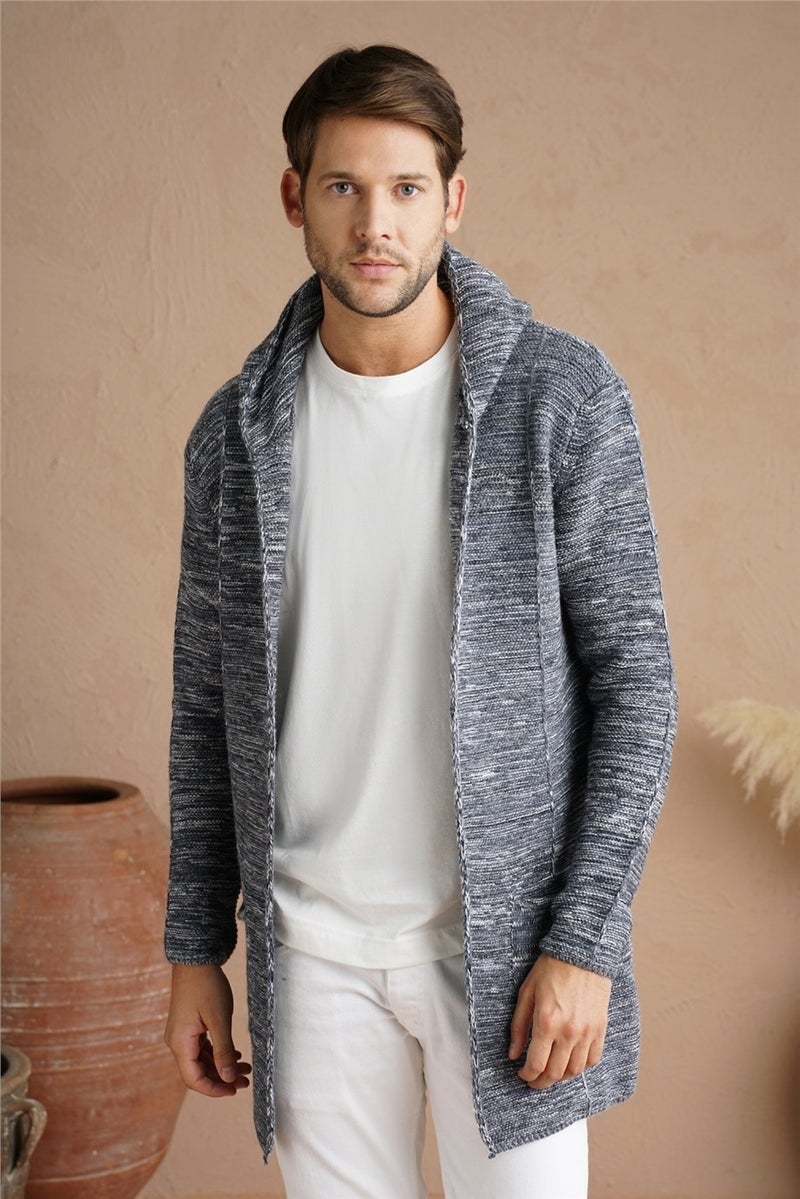 Cool Tarz Cool Style Men's Gray Mix Hooded Knitwear CARDIGAN-HRK7721R02S  - Image 1