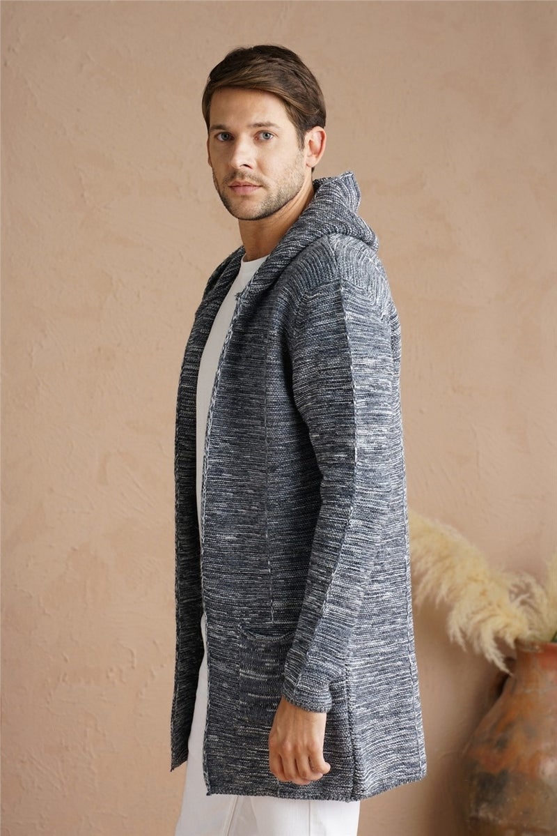Cool Tarz Cool Style Men's Gray Mix Hooded Knitwear CARDIGAN-HRK7721R02S  - Image 3