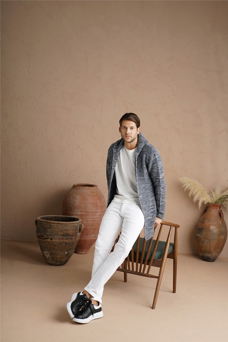 Cool Tarz Cool Style Men's Gray Mix Hooded Knitwear CARDIGAN-HRK7721R02S  - Image 2