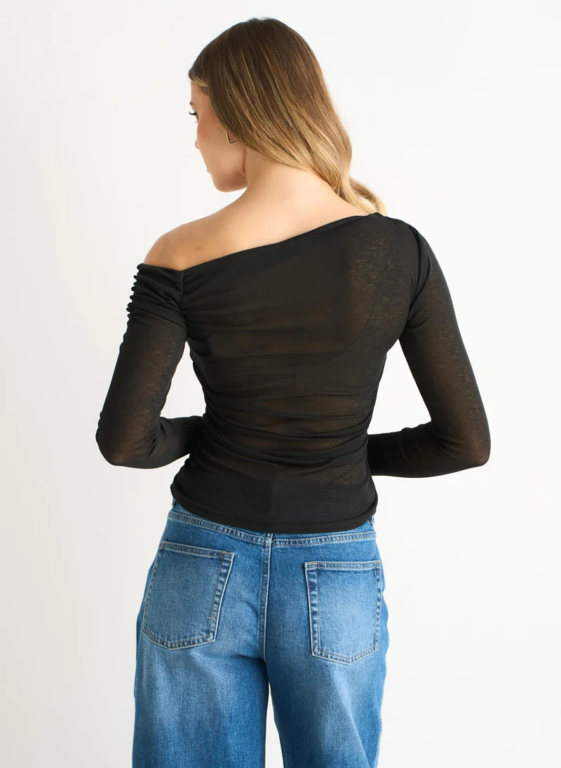 Gini London  Black Jersey Slash Neck Long Sleeve Top for Women | Best Price UAE