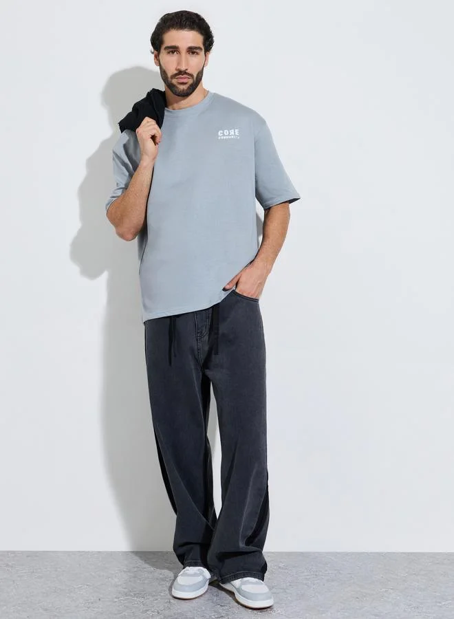 Styli Men Oversized Chest And Back Screen Print Cotton Terry T-Shirt