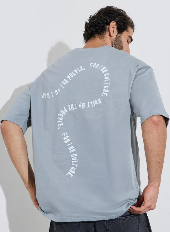 Styli Men Oversized Chest And Back Screen Print Cotton Terry T-Shirt