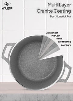 Life Smile 28cm (11 Liter) Stock Pot Granite Deep Cooking Pot With Glass Lid 100% PFOA Free, Fixed Handle Multi Layer Non-Stick Granite Coating oven safe & Scratch Resistant  - Image 3