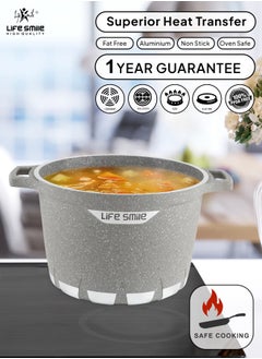 Life Smile 28cm (11 Liter) Stock Pot Granite Deep Cooking Pot With Glass Lid 100% PFOA Free, Fixed Handle Multi Layer Non-Stick Granite Coating oven safe & Scratch Resistant  - Image 5