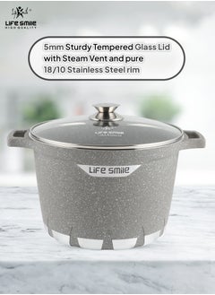 Life Smile 28cm (11 Liter) Stock Pot Granite Deep Cooking Pot With Glass Lid 100% PFOA Free, Fixed Handle Multi Layer Non-Stick Granite Coating oven safe & Scratch Resistant  - Image 4