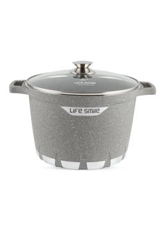 Life Smile 28cm (11 Liter) Stock Pot Granite Deep Cooking Pot With Glass Lid 100% PFOA Free, Fixed Handle Multi Layer Non-Stick Granite Coating oven safe & Scratch Resistant  - Image 1