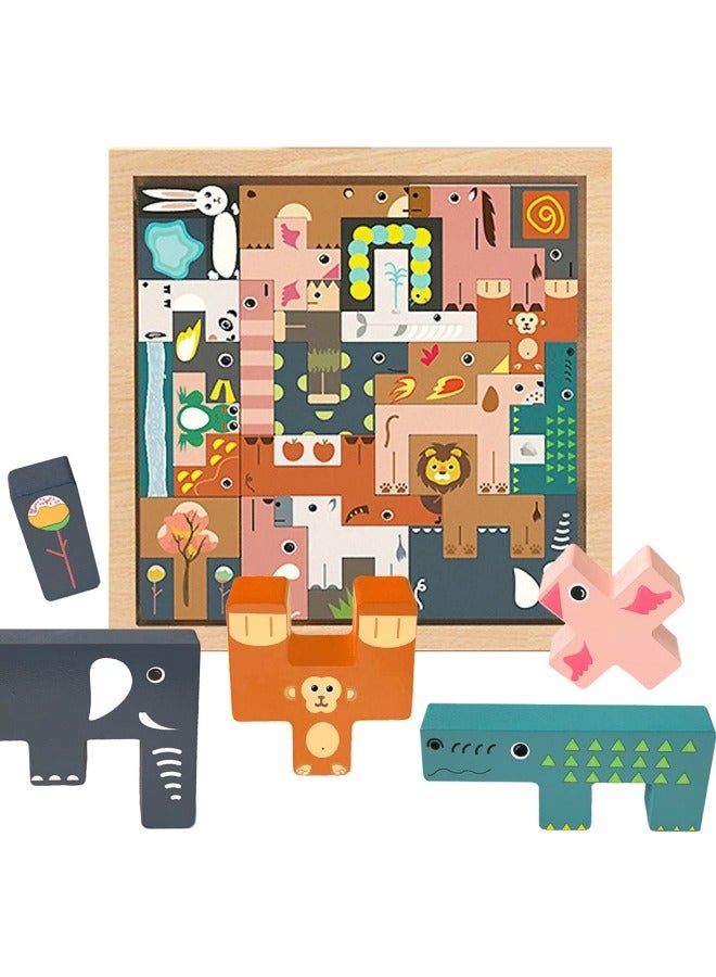 GGEROU Wooden Puzzle Animal Puzzle Interlocking Puzzle 31 Pieces Shaping Blocks Balance Game Stacking Toy - Image 1