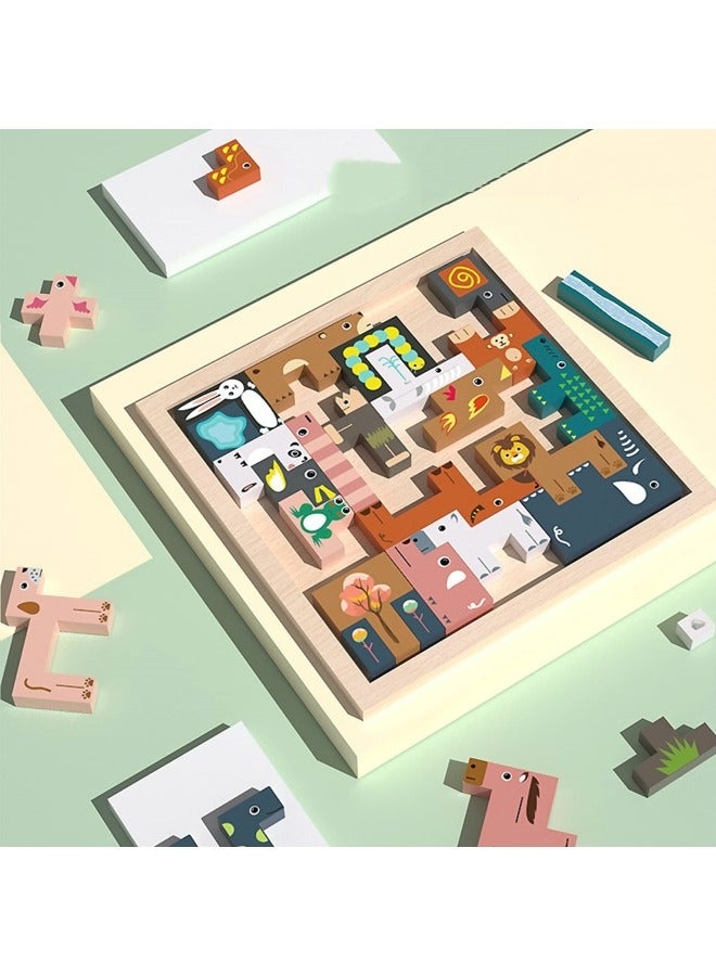 GGEROU Wooden Puzzle Animal Puzzle Interlocking Puzzle 31 Pieces Shaping Blocks Balance Game Stacking Toy - Image 2