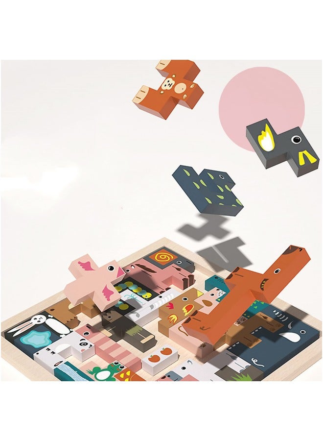 GGEROU Wooden Puzzle Animal Puzzle Interlocking Puzzle 31 Pieces Shaping Blocks Balance Game Stacking Toy - Image 3