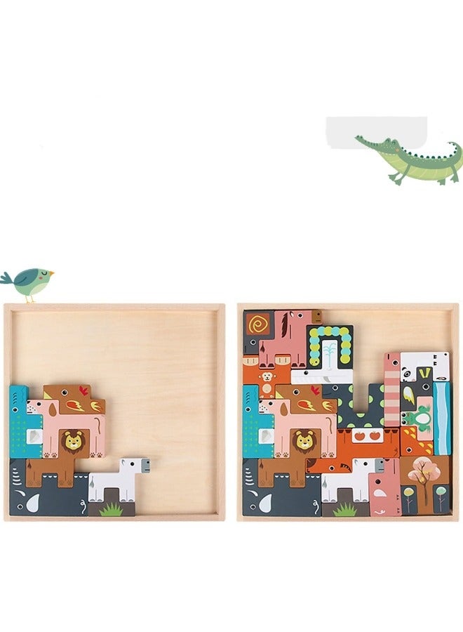 GGEROU Wooden Puzzle Animal Puzzle Interlocking Puzzle 31 Pieces Shaping Blocks Balance Game Stacking Toy - Image 4