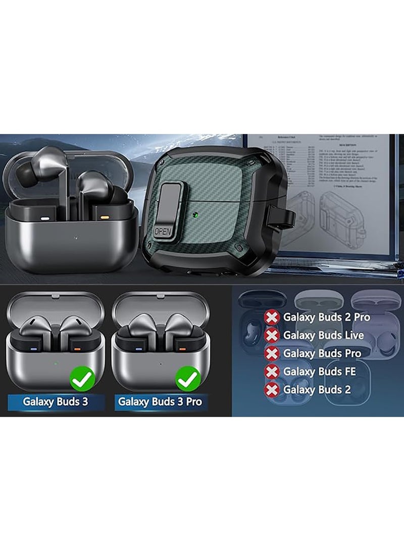 Carbon grain surface Cover Case Compatible With Samsung Galaxy Buds 3 Pro /Bud3 Lock Clip,Protective anti-fall Skin-- Green  - Image 2