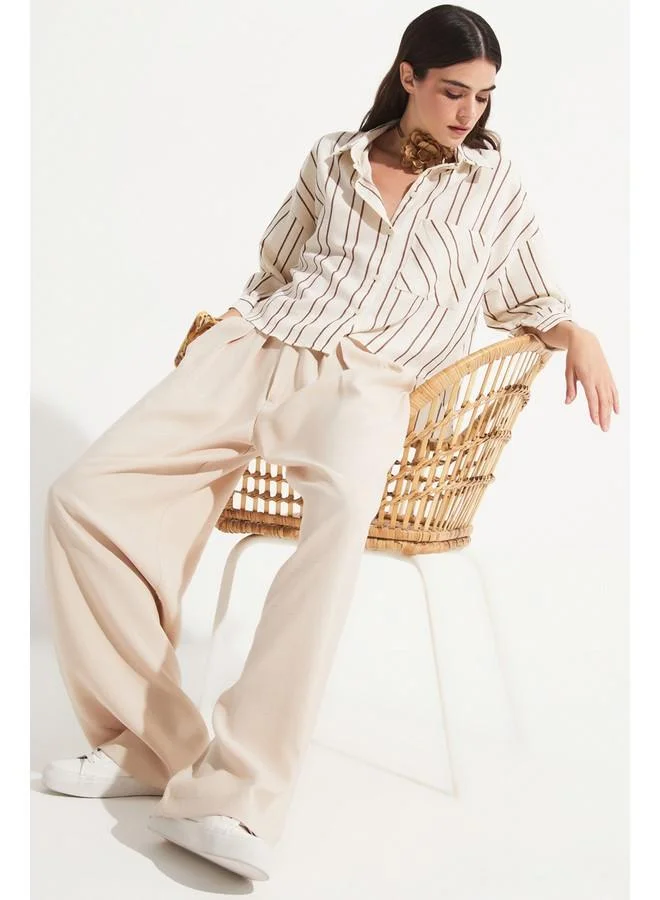 جون June Women Viscose Blend Striped Shirt Brown