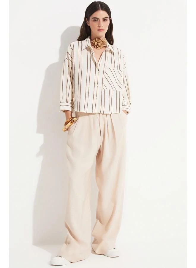 جون June Women Viscose Blend Striped Shirt Brown