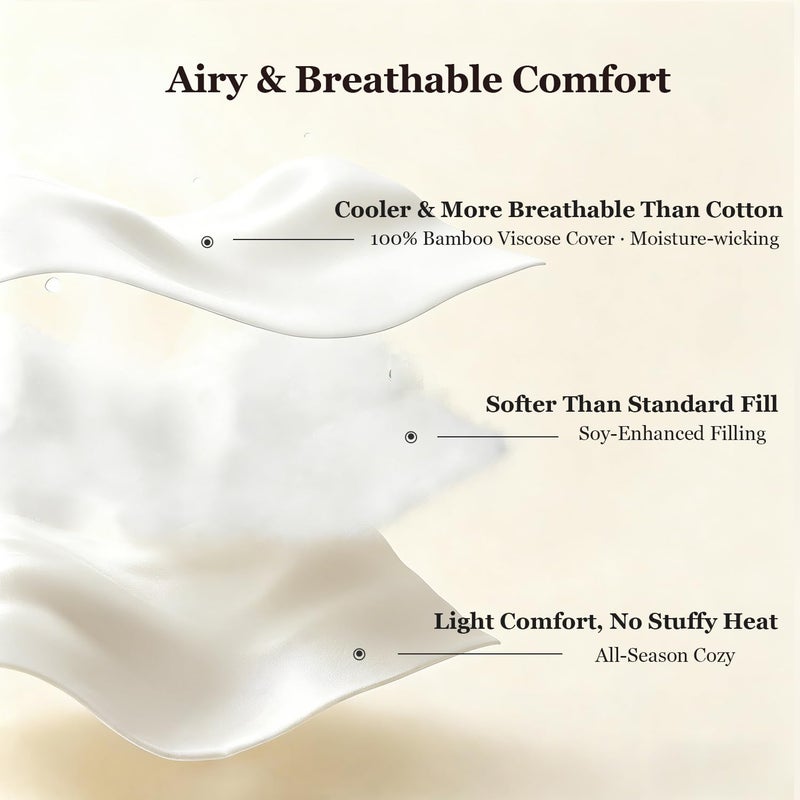 Globon Cooling Comforter King Size, Lightweight Summer Comforter for Hot Sleepers,Ultra Soft Bamboo Viscose Fabric, Breathable & Moisture Wicking,Soy Fiber Blend Fill, White - Image 5