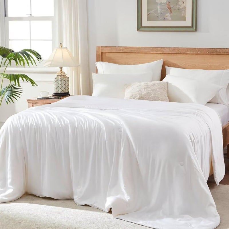 Globon Cooling Comforter King Size, Lightweight Summer Comforter for Hot Sleepers,Ultra Soft Bamboo Viscose Fabric, Breathable & Moisture Wicking,Soy Fiber Blend Fill, White - Image 1