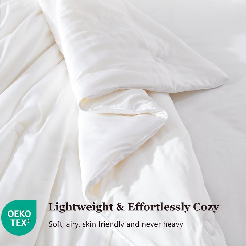 Globon Cooling Comforter King Size, Lightweight Summer Comforter for Hot Sleepers,Ultra Soft Bamboo Viscose Fabric, Breathable & Moisture Wicking,Soy Fiber Blend Fill, White - Image 4