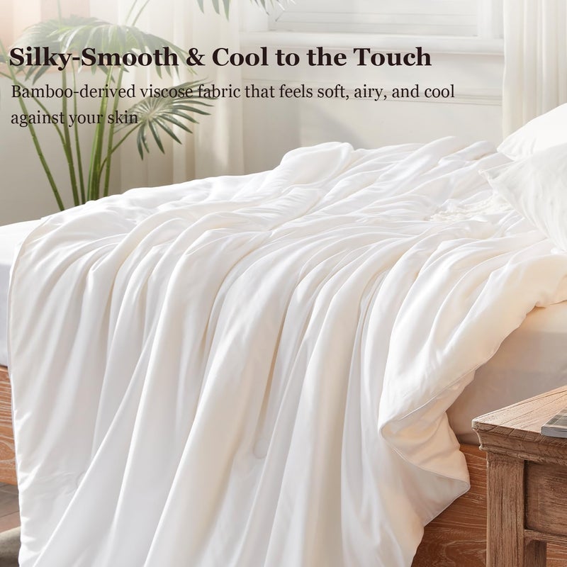 Globon Cooling Comforter King Size, Lightweight Summer Comforter for Hot Sleepers,Ultra Soft Bamboo Viscose Fabric, Breathable & Moisture Wicking,Soy Fiber Blend Fill, White - Image 3