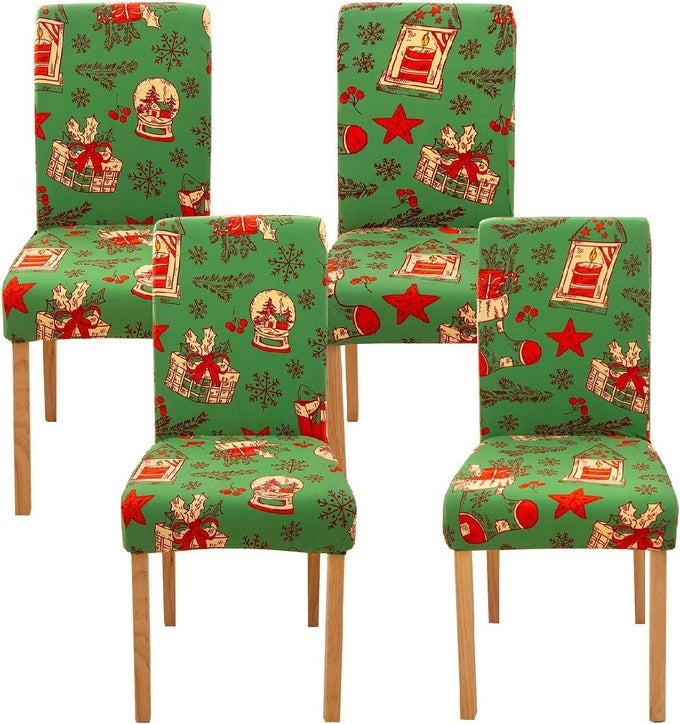 4PCS Stretch Removable Washable Dining Room Chair Protector Slipcovers Christmas DecorationHome Decor Dining Room Seat Cover