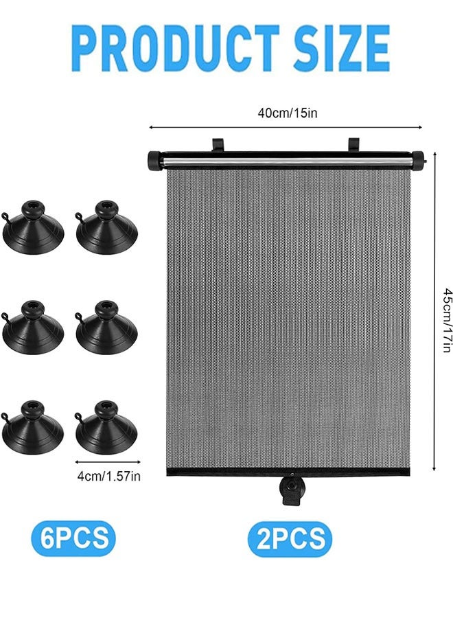 Car Window Shades for Side Windows, 2 Pack Retractable Side Window Sun Shade with 6pcs Suction Cups, Blocks UV Rays & Heat Glare Protection, Roller Sunshade for Kids, Pets, and Car Passengers (15x17 Inch) - Image 2