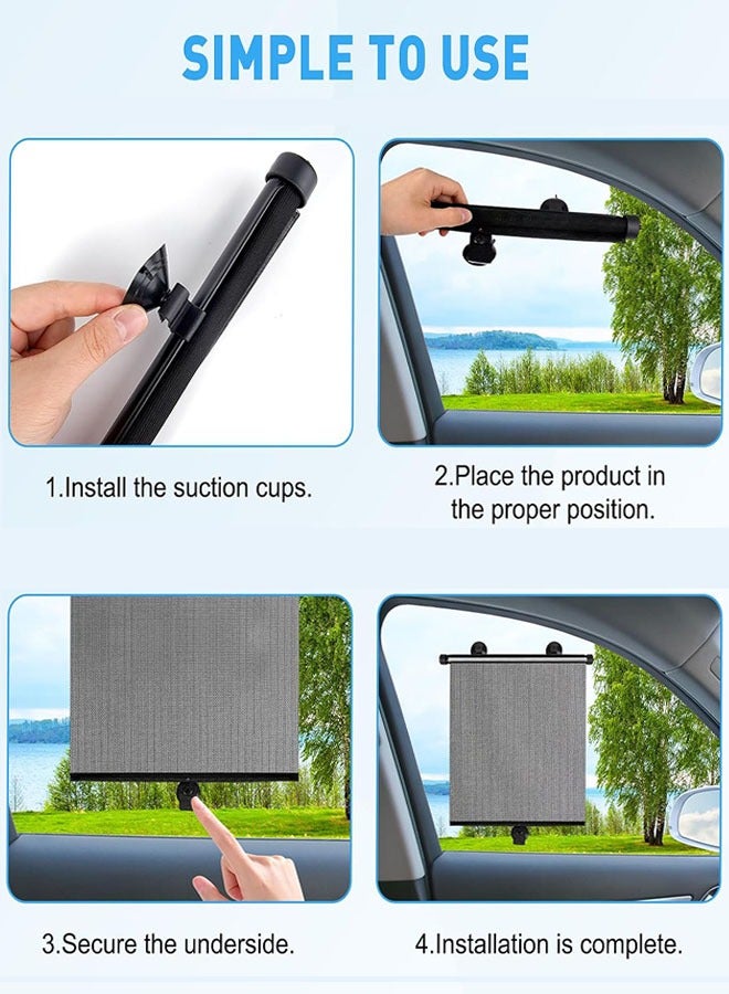 Car Window Shades for Side Windows, 2 Pack Retractable Side Window Sun Shade with 6pcs Suction Cups, Blocks UV Rays & Heat Glare Protection, Roller Sunshade for Kids, Pets, and Car Passengers (15x17 Inch) - Image 5