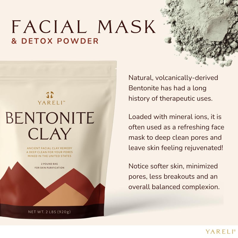 YARELI Bentonite Clay Powder Facial Mask & Cleansing Bath, Pure Indian Healing Clay, 2lb (32oz) - Image 2