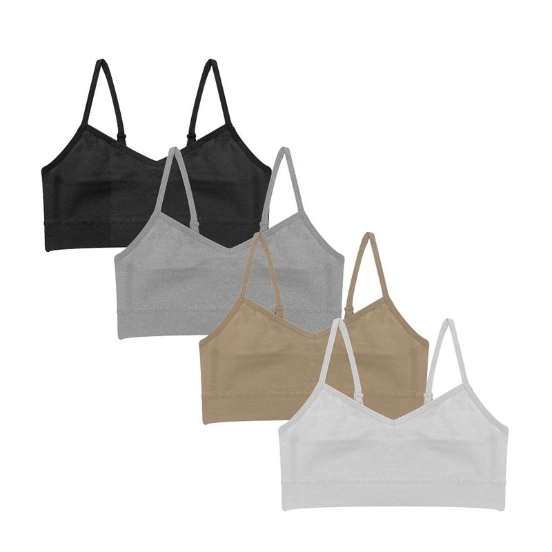 Popular Cotton Girls Training Bra - Crop Cami Training Bras for Girls w Adjustable Straps. Bra Pack 4 PK Vneck Neu 7/8 - Image 1