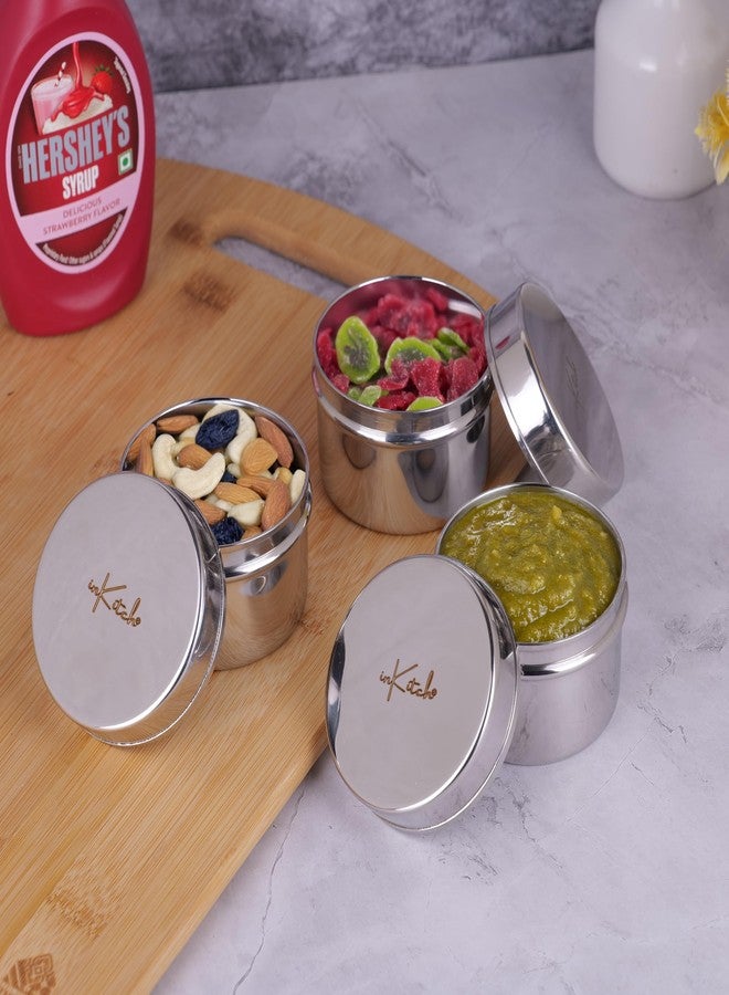 inKitch Stainless Steel Masala Box Set of 3 with Lid (120ML Each), Small Spice Container Set, Steel Storage for Masala, Pickle, Chutney, Mukhwas, Clove, Portable Kitchen Organizer - Image 1