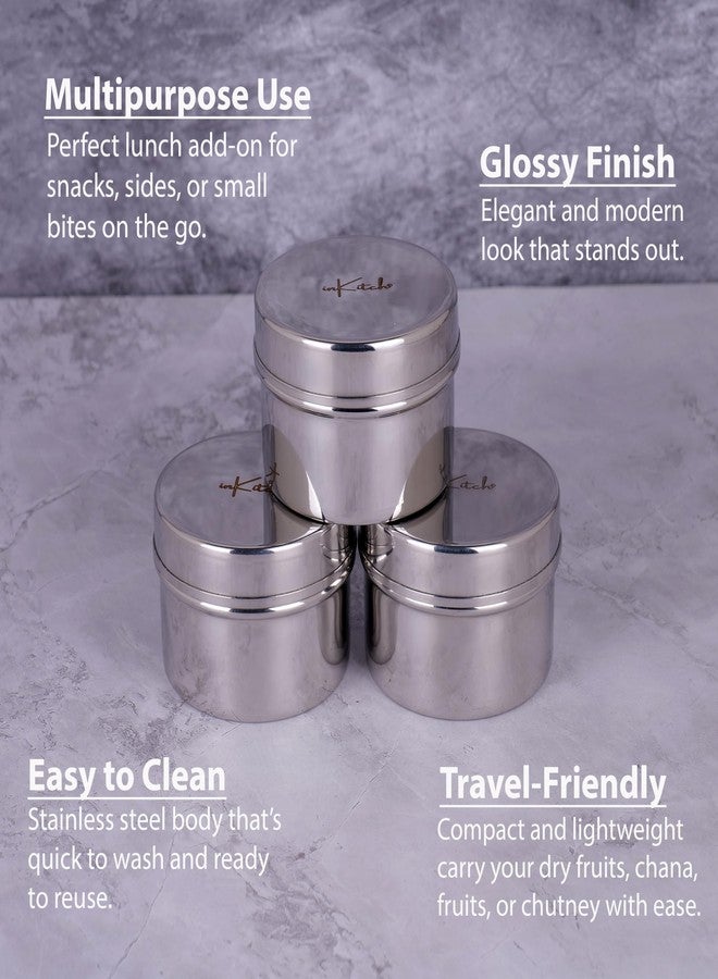 inKitch Stainless Steel Masala Box Set of 3 with Lid (120ML Each), Small Spice Container Set, Steel Storage for Masala, Pickle, Chutney, Mukhwas, Clove, Portable Kitchen Organizer - Image 3