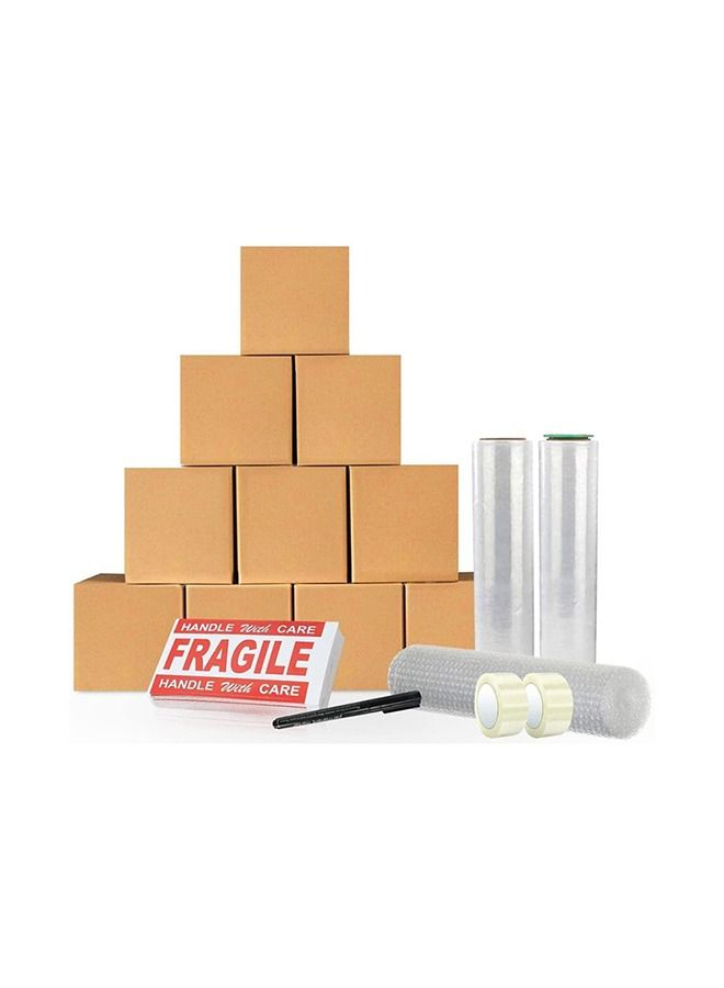 مارك [10 صناديق] صناديق من الورق المقوى المموج متوسطة الحجم مقاس 45 × 45 × 45 سم وقابلة لإعادة التدوير بنسبة 100٪ مع غلاف فقاعي، وفيلم مطاطي، وشريط، وعلامة، وملصقات هشة - مجموعة متحركة/كرتون بني (متوسط) - Image 1