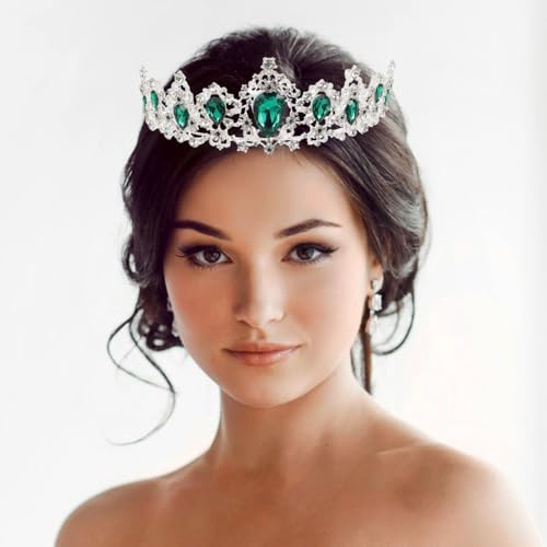 FRCOLOR Princess Crown for Women, Green Crystal Tiara Crown for Women, Rhinestone Queen Crowns Wedding Tiaras Crowns Headband for Birthday Halloween Party(Green) - Image 4