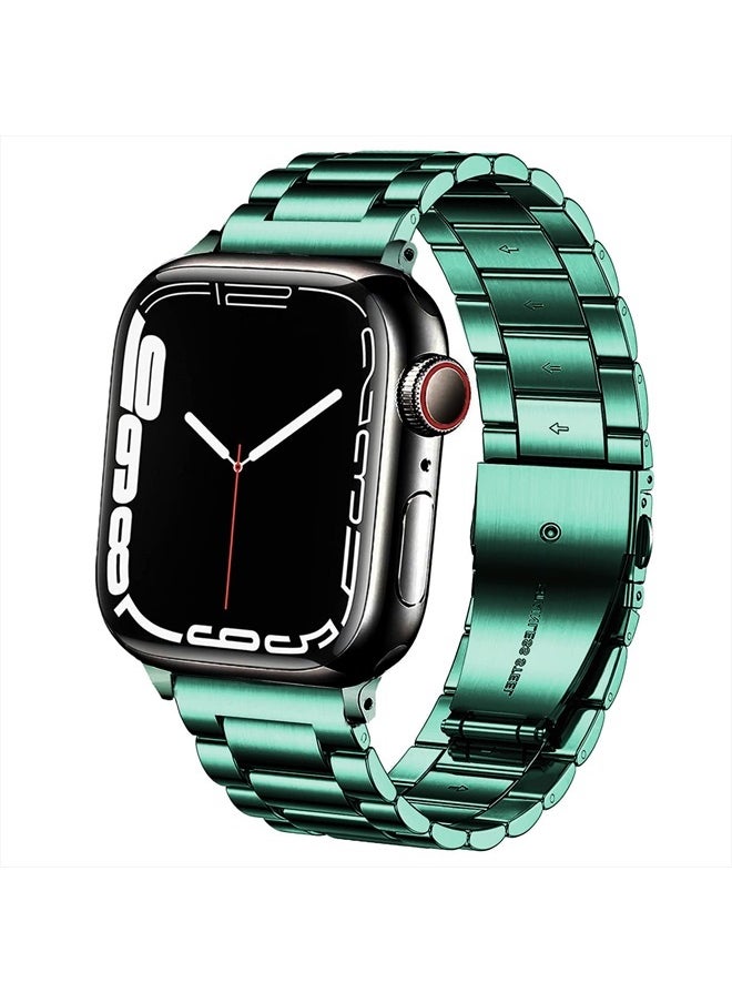 DEALELE - Bands Compatible with iWatch 38mm 42mm 40mm 44mm 41mm 45mm 49mm, Solid Stainless Steel Metal Strap Replacement for Apple Watch Series 8 / 7 / 6 / 5 / 4 / 3 / SE / Ultra Women Men (Green, 38mm/ - Image 1