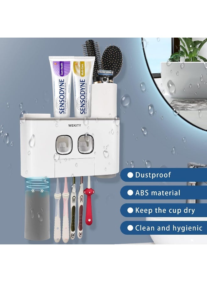 Wekity Toothbrush Holder Wall Mounted WEKITY MultiFunctional Toothbrush and Toothpaste Dispenser for Bathroom with 5 Toothbrush Slots 2 Toothpaste Squeezers and 4 CupsGrey - Image 4