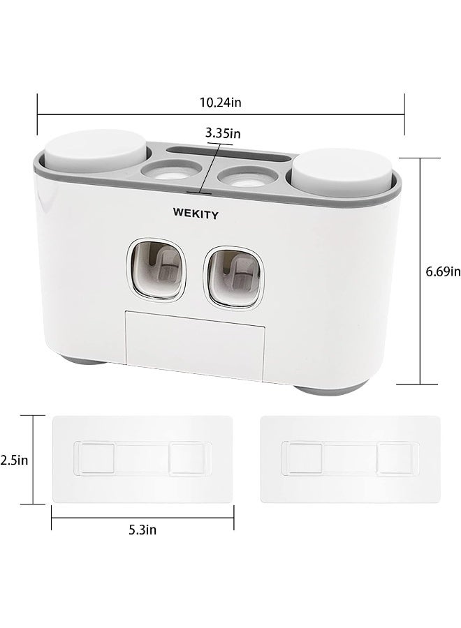 Wekity Toothbrush Holder Wall Mounted WEKITY MultiFunctional Toothbrush and Toothpaste Dispenser for Bathroom with 5 Toothbrush Slots 2 Toothpaste Squeezers and 4 CupsGrey - Image 3