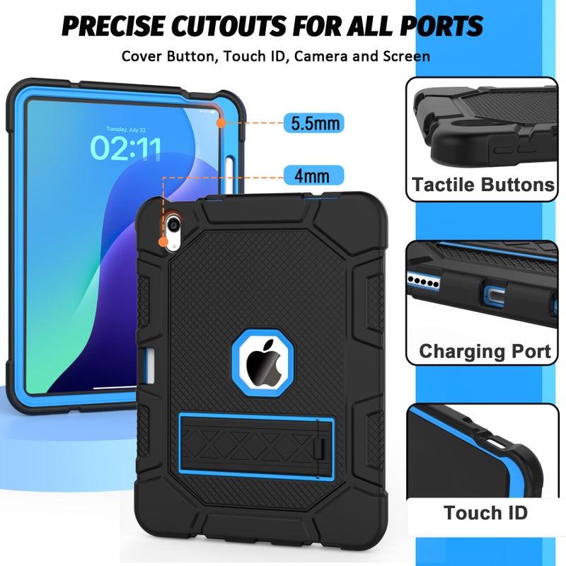rantice Case for iPad 11-inch (A16) 11th Generation 2025 / iPad 10th Generation 10.9 inch 2022, Heavy Duty Shockproof Rugged Protective Case with Kickstand & Pencil Holder, Black+Blue - Image 5