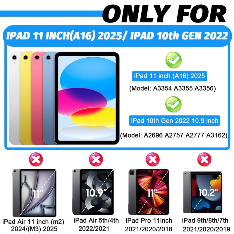 rantice Case for iPad 11-inch (A16) 11th Generation 2025 / iPad 10th Generation 10.9 inch 2022, Heavy Duty Shockproof Rugged Protective Case with Kickstand & Pencil Holder, Black+Blue - Image 2