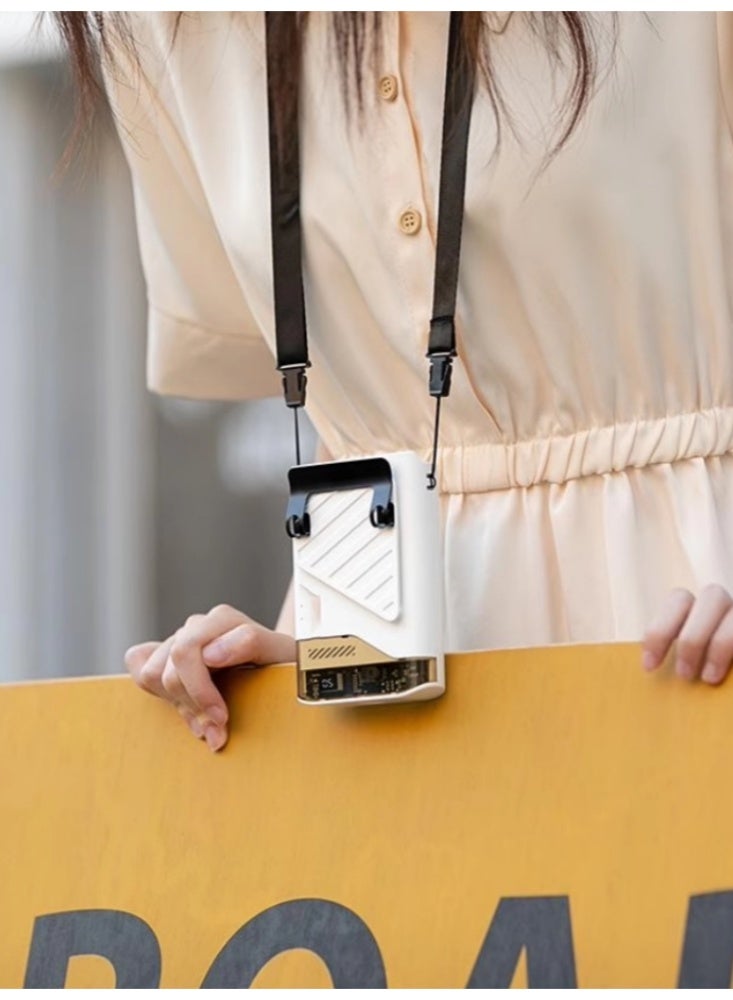 Waist And Neck Hanging Fan With Ultra Long Battery Life, Outdoor High-speed Cooling Fan，Intelligent Digital Display White - Image 1