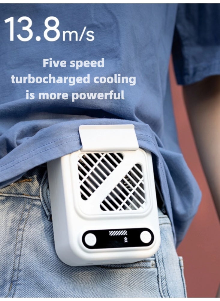 Waist And Neck Hanging Fan With Ultra Long Battery Life, Outdoor High-speed Cooling Fan，Intelligent Digital Display White - Image 2