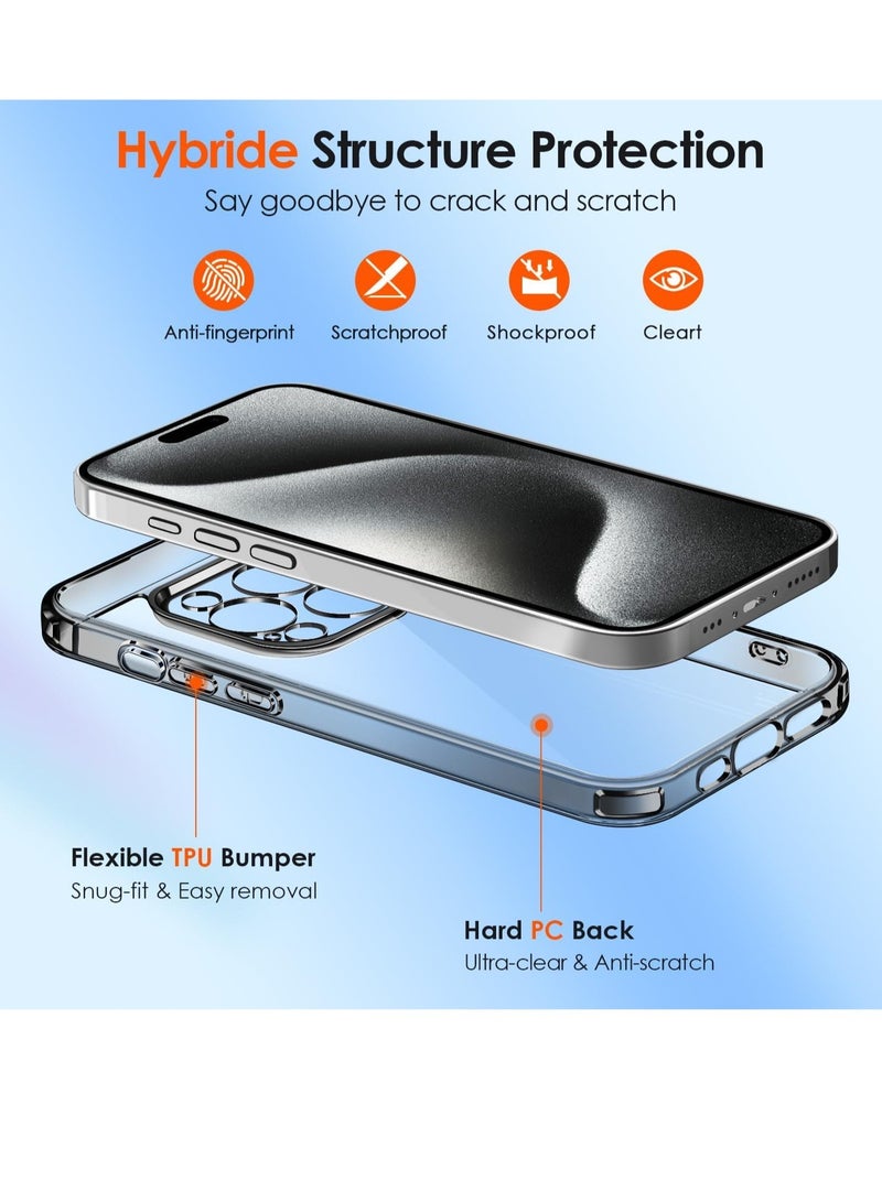 ELTRAZONE Clear Case Compatible with iPhone 15 Pro Max 6.7" [Long Lasting Clarity] [Military Grade Drop Protection], 1 Phone Case + 2 Tempered Glass Screen Protector, Shockproof Slim Cover -Shadowy Black - Image 2