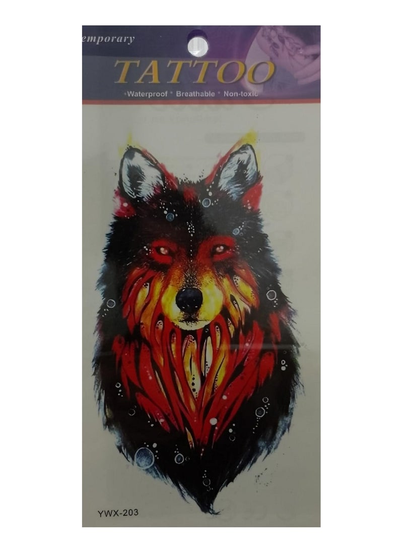 Generic Fire Wolf Head Temporary Tattoo Sticker 