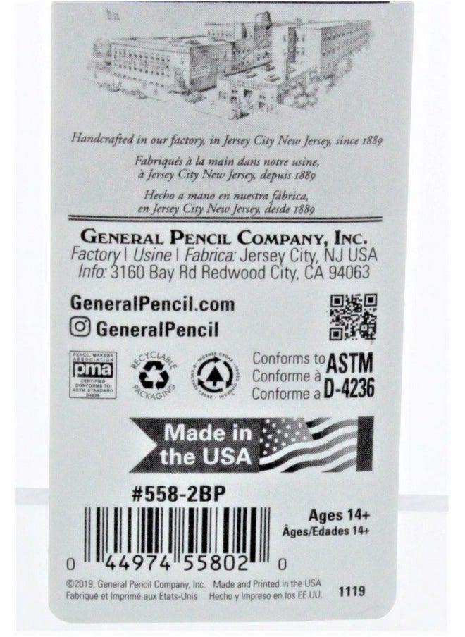 جينيرالز - مجموعة من 2 أقلام رصاص فحم بيضاء من General Pencil 5582Bp، 2/عبوة - 2B - Image 1